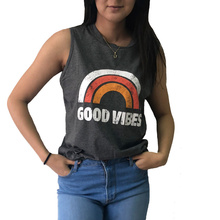 Summer Tank Top Women Rainbow Good Vibes Letter Print Tank Female Casual O-Neck Loose Vest 2019 Sexy Sleeveless Ladies Tops Tee 2024 - buy cheap