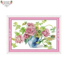 Joy Sunday H470 14CT 11CT Stamped and Counted Home Decoration Blossom Roses Flowers Embroidery Cross Stitch 2024 - buy cheap