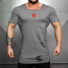 Brand Clothing Fitness Extend Long T Shirt Men Fashion Vintage Hole Hip Hop T-shirt Summer Short Sleeve Slim Fit Gyms Tshirt 2024 - buy cheap