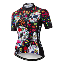 Camiseta de manga corta de Ciclismo para mujer, Maillot para bicicleta de montaña, de secado rápido, con calavera y flores, color negro y rojo 2024 - compra barato