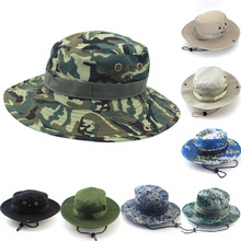 Boné de pescador estilo militar, chapéu de balde camuflado com corda para homens e mulheres, para o verão, estilo boonie, safari 2024 - compre barato