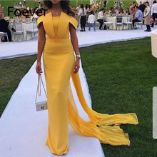 New Arrival Chiffon Yellow evening dresses Long 2019 Evening gown Simple Abiye abendkleider dubai evening dress 2024 - buy cheap