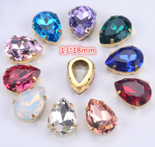 Rhinestone13*18mm 20pcs/lot Drop Shape Diamond With gold Claw Sew On Teardrop Strass Metal Base Buckle Crystal Stone For Clothes 2024 - buy cheap