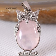 Silver Color Animal Owl Natural Stone Bead Pink Crystal Necklace Pendant for Women Men 1Pcs K333 2024 - buy cheap