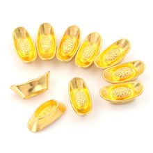 10 Pieces Mascot Metal Crafts Feng Shui Auspicious Lucky Money Gold Ingot Decoration Crafts Wholesale 2024 - buy cheap