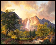 Needlework for embroidery DIY DMC High Quality - Counted Cross Stitch Kits 14 ct Oil painting - Distant Mountain Waterfall 2024 - buy cheap