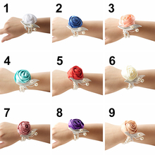 Wedding Bridal Wrist Corsage Stain Silk Rose with Pearl Accessories Bridesmaid Girls Bracelet Pearl DIY Wrist Flower Artificial 2024 - buy cheap