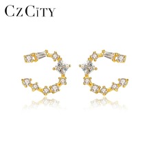 CZCITY Fashion Geometry U Style Cubic Zirconia Stud Earrings for Women 925 Sterling Silver Earrings Jewelry Party Wearing Bijoux 2024 - buy cheap