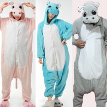 3 colors Cute Hippo animal Pajamas Winter warm Sleepwear robe cartoon pijamas unisex adults flannel Onesies Cosplay Costumes 2024 - buy cheap