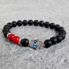 Retail New Design Black Matte Beads Fatima Hand Hamsa Protection Bracelets For Men Women Jewelry Party Gift Pulseras Mujer 2024 - buy cheap