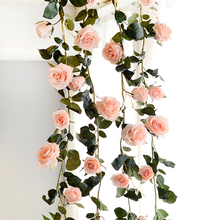 Flores artificiais de rosa, 180cm, decoração de casamento, toque real, flores de seda, corda com folhas para pendurar, decoração de guirlanda po45 2024 - compre barato