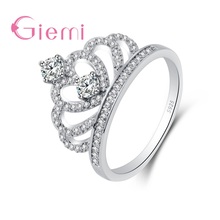 Luxury CZ Bridal Rings for Women 925 Sterling Silver Jewelry Crown Rings Anniversary Wedding Engagement Bague Femme 2024 - buy cheap