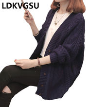 Lazy Wind Sweater Cardigan Female Korean 2019 Spring Autumn New Women's Loose Large Size Single Breasted Thick Knit Coat Is1731 2024 - buy cheap