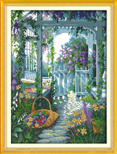 Lanscape garden-kit de punto de cruz de la puerta del jardín, lienzo impreso, bordado artesanal, costura hecha a mano, 14ct 11ct 2024 - compra barato