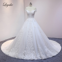 Liyuke marfim cor uma linha vestido de casamento com bordado organza tribunal trem elegante vestido de noiva 2024 - compre barato