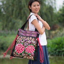 Bolso de compras con bordado Vintage para mujer, bolsa de mano femenina con bordado Floral, estilo bohemio, bolso de hombro con borla caliente nacional 2024 - compra barato