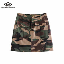 Bella Philosophy 2018 Vintage Chic Camouflage Cargo Mini Skirt A Line Packets Buttons Streetwear Ladies Skirts Casual Mujer 2024 - buy cheap