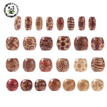 pandahall 300pcs Vintage Tribal Patterned Wood Beads for Jewelry Making Necklace Bracelet Mixed Color Wooden Bead Round Oval 2024 - buy cheap