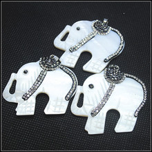 1pc nature shell pendants elephant shape pendants with rhinestone deocrations black lips and white lips for jewelry necklace 2024 - buy cheap