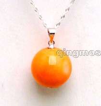 SALE Big 15-16MM high quality Round GENUINE orange Coral Pendant &Free 16" Sterling Silver(S925) necklace-nec5863 2024 - buy cheap