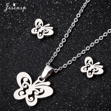 Jisensp Lovely Butterfly Stainless Steel Jewelry Sets Simple Fashion ButterflyNecklace Earrings for Women Girls Birthday Gift 2024 - buy cheap