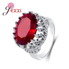 New Arrival Great Big Shinning Red Oval Cubic Zirconia Special Leaves Design Pure 925 Sterling Silver Rings For Women 2024 - buy cheap
