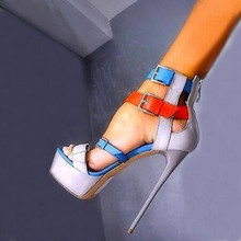 Sexy Multi Contrast Colors Leather Crossed Buckle Sandals Platform High Heels Peep toe Gladiator Super Heels Ladies Sandals 2024 - buy cheap