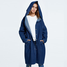 Jaqueta jeans feminina longa, casaco solto lavado com capuz, tamanho grande, blusão casual m144, outono 2019 2024 - compre barato