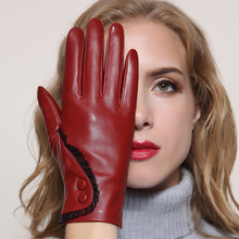 Sheepskin Genuine Leather Gloves Female Warm Thicken Winter Five Fingers Touchscreen Women's Mittens MLZ006 2024 - buy cheap