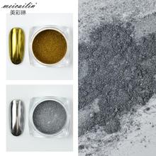 Meicailin pó espelhado e holográfico de unha, 1 peça, ouro e prata, 3g, glitter, pó, unha, lantejoulas, flocos, cromado, pigmentos espelhados 2024 - compre barato