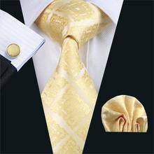 FA-1036 Novidade Jacquard de Seda Gravata Gravata Gravata dos homens Amarelo Conjunto lenço Abotoadura Casamento Laços Para Os Homens de Negócios Do Partido Livre grátis 2024 - compre barato