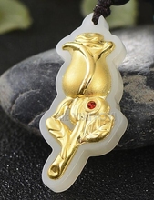 Lindo pingente amuleto rosa branco natural + 18k ouro sólido com ouro embutido pingente da sorte + colar grátis joias finas 2024 - compre barato