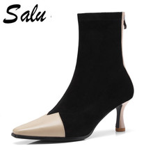 Salu Women Genuine leather Boots Fashion Lady Combat Ankle Casual Boots Biker Female Short zipper Boots 2024 - buy cheap