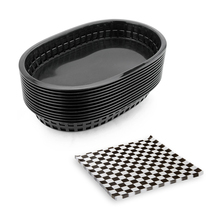 12pcs Fast Food Baskets with 24pcs Checkered Wax Paper set Restaurant Fast Serving Platter Plastic Food Trays Dinner Home Table 2024 - buy cheap