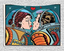 Love Decor Tapestry Space Man Woman Astronauts Kissing Science Cosmos Fantasy Couple Pop Art Style Artful Print Wall Hanging 2024 - buy cheap