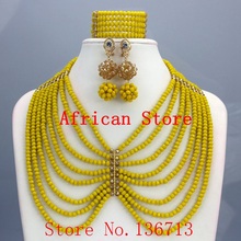 Conjuntos de joias de casamento estilo africano, conjunto de joias-miçangas e colar com padrão africano 2015 frete grátis 2024 - compre barato