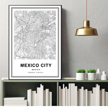 Mapa de la Ciudad de México, impresiones artísticas en lienzo, pinturas, carteles de viaje, negro, blanco, latitud, longitud, cuadro artístico para pared, decoración del hogar 2024 - compra barato