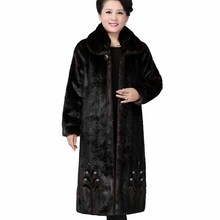 Moda Inverno Falso Vison Casaco De Pele Das Mulheres Plus Size Longo X-Outerwear Engrossar Quente Diamantes Jaquetas Casuais de Meia idade feminino G271 2024 - compre barato