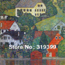 Oil Painting reproduction on Linen Canvas,Houses in Unterach on Lake Attersee,Free fastship,Handmade,Museam 2024 - buy cheap