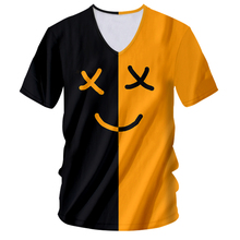 UJWI Man Smiley Face Casual Tee Shirt 3D Printed Black Yellow Expression Funny V Neck Tshirt Wholesale Mens Clothing 2024 - buy cheap