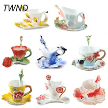 Enamel Coffee Mugs Tea Cups With Saucer Spoon Sets Procelain Creative Drinkware Lover Gift 2024 - buy cheap