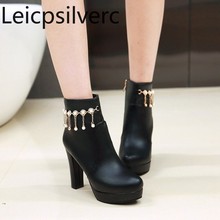 Women's Boots winter New Round head zipper tassel pearl Crystal Thick heel High heel Short tube Women's shoes plus size 34-43 2024 - buy cheap