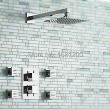 8" Ultra Thin Square Thermostatic Shower Set With 4-Massage Body Jets 2024 - buy cheap