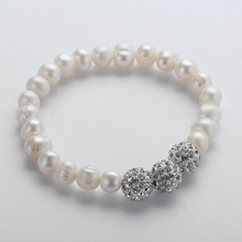 Fashion Crystal Pave Disco Ball Stretch bracelets Pearl Bracelet 2024 - buy cheap