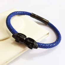 Northskull stainless steel Twin Skull Bracelets Bangles for Man Women Genuine Leather Stingray Bracelet Jewelry Gift 2024 - buy cheap
