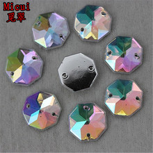 Micui 100PCS 13mm AB Round Octagonal Acrylic Rhinestones Crystal Flat Back Beads Sew On 2 Holes Stones For Clothing Craft ZZ168 2024 - buy cheap