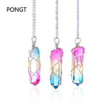 Reiki natural stones Colorful Crystal pendant quartz necklace Silver color Winding Irregular Rainbow Stone pendant jewelry 2024 - buy cheap
