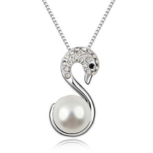 silver plated 10mm necklace natural imitation pearl necklace pendant Jewelry wholesale+Beautiful swan 2024 - buy cheap
