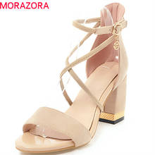 MORAZORA 2018 big size 33-43 elegant buckle flock women sandals sexy cross tied casual ladies shoes fashion high heels shoes 2024 - buy cheap