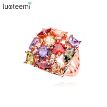 LUOTEEMI New Statement Big Square Female Multicolor AAA Zircon Stone Paved Wedding Rings for Women High Quality Jewelry 2024 - buy cheap